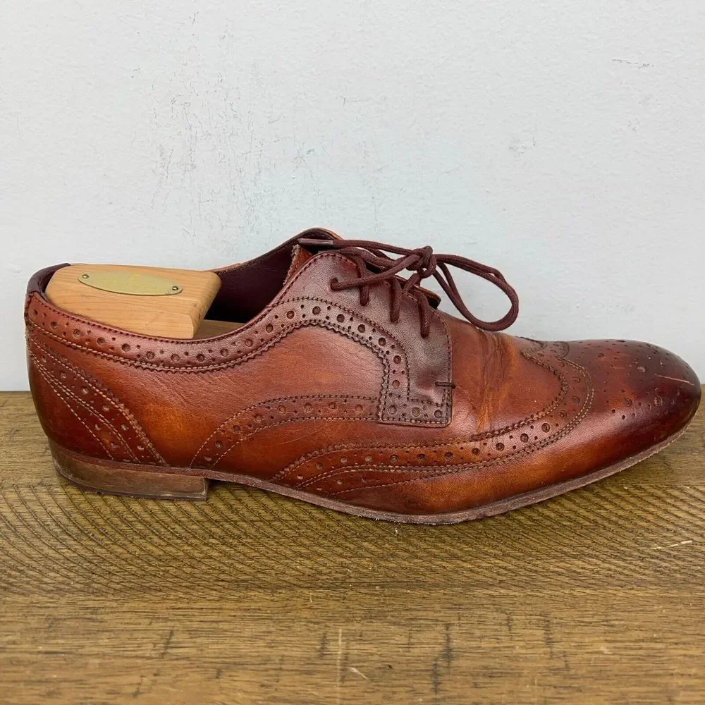 Ted Baker Shoes Mens 9 Gryene Chili Brown Leather Derby Wingtip‎ Oxford Lace Up